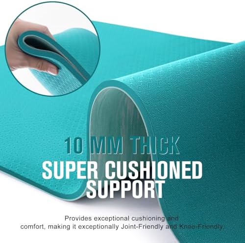 UMINEUX Extra Thick Yoga Mat, 2/5 Inch (10MM), Natural Rubber and TPE Non Slip Yoga Mats with Strap for Women Men, Eco Friendly Exercise Mat for Yoga, Pilates and Home Workout