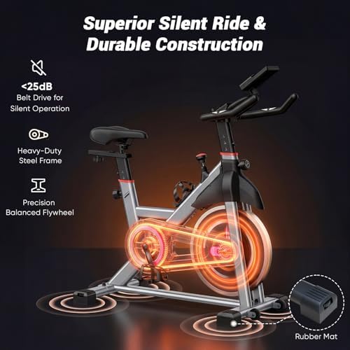 Exercise Bike with APP, Stationary Bikes for Home, Workout Bike for Adults & Seniors, Cycle Machine, Adjustable Height and Resistance, Low Noise, 265lbs Weight Capacity, Easy Assembly
