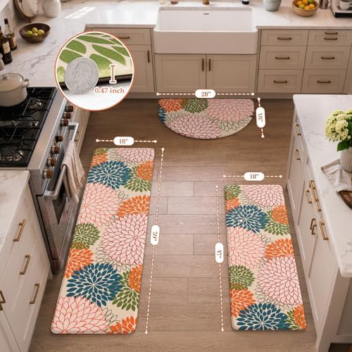 KIMODE Half Circle Anti Fatigue Mats for Kitchen Floor Rug Sets of 3