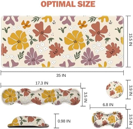 ARTSO Gaming Mouse Pad Wrist Support Set,Cute Flower Desk Mat+Mouse Pad with Wrist Rest +Keyboard Wrist Pad+Coaster,4-in-1 Mousepad Ergonomic Design for Home Office Game