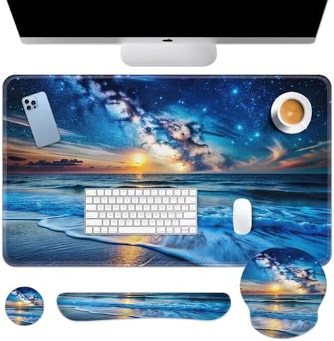 Britimes Keyboard Mouse Pad Set, 4 in 1 Desk Mat Set, Blue Ocean