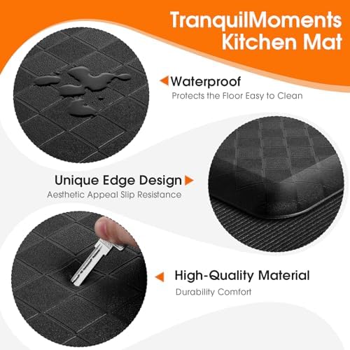 4/5 Inch Extra Thick Kitchen Mats for Floor,Non Slip Anti Fatigue Kitchen Rugs,Waterproof Stain Resistant Sink Mat,Cushioned Standing and Comfort Mats for Office (17"x39" Black)