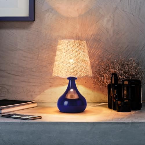 Ziqqeelam Navy Blue Small Table Lamp Touch Control, Farmhouse Bedside Lamps for Nightstand, Vintage Small Table Lamps for Small Spaces for Bedroom, Kitchen Counter, End of Table, Office