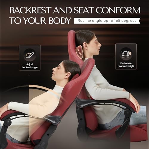 Dowinx Gaming Chair Big and Tall, Ergonomic PC Gaming Chair with Footrest & Massage, Racing Style Reclining Computer Chair for Adults, 400LBS Capacity - Heavy Duty Gamer Chair (Red)