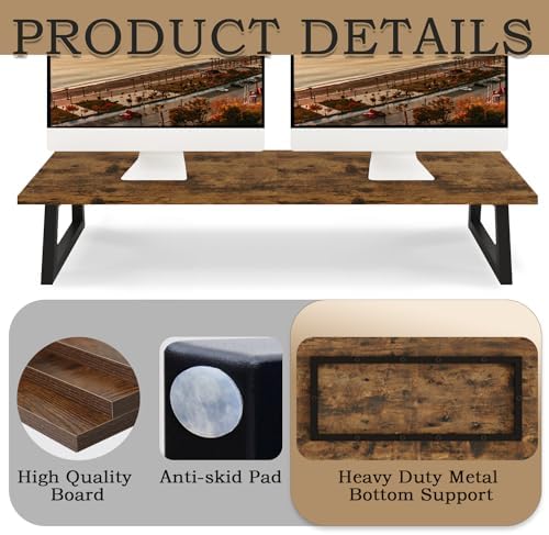 TEAMIX 31.5 inch Dual Monitor Stand Riser, TV Riser, Wood Desk Organizer