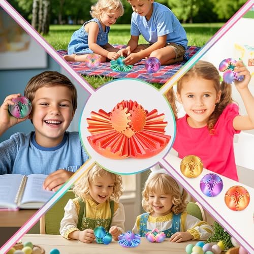 Gear Ball Fidget Toys Steampunk Gear Sphere Stress Relief for Kids Adults 3D Printed Unique Funny Birthday Gift for Christmas White Elephant Stocking Stuffer Easter (Sunset Red, Dia. 2.5" )