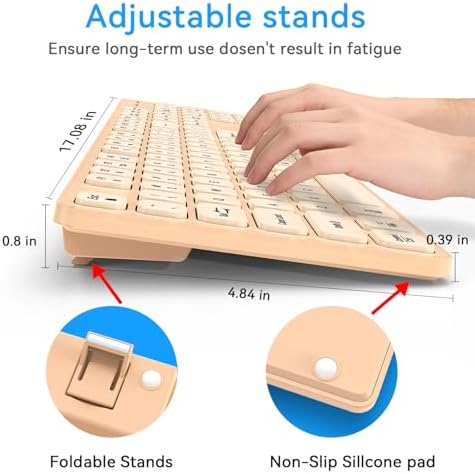 Rechargeable Wireless Keyboard for Mac and Windows, Ultra Slim 2.4GHz Full-Size Keyboard with Low-Profile Quiet Keys, Compatible with PC, Laptop, Windows 11/10/8/7 (Milk Tea)