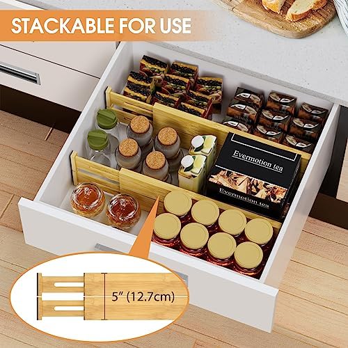 Bamboo Drawer Dividers, Adjustable Drawer Organizers, Fits 12.6–16" Drawers