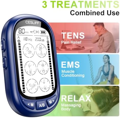 CESLIFF Dual Channel TENS EMS Unit Large Screen 24 Modes 36 Levels Intensity Muscle Stimulator, Rechargeable Electric Pulse Massager TENS Machine for Lower Back Neck Shoulder Pain Relief with 10 Pads