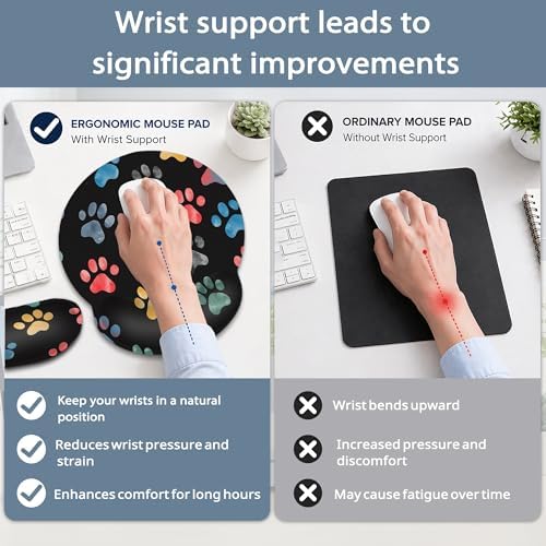 Wrist Rest Mouse Pad and Keyboard Support Set,Cute Cat Dog Paw 3 in 1 Ergonomic Memory Foam Mousepad with Non Slip Base, Gaming Mouse Pad for Office and Home