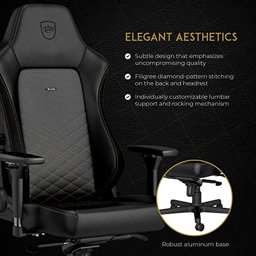 noblechairs Hero Gaming Chair/Office Chair with Lumbar Support, PU Faux Leather, Black/Gold