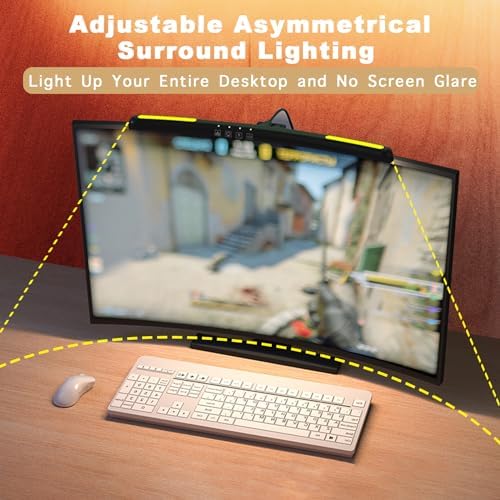 Curved Monitor Light Bar with 7 RGB for 24-27 Inch Screen, Stepless Dim