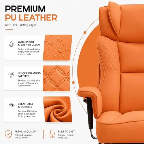 Office Desk Chair, High-Back Big and Tall Leather Chair with Footrest