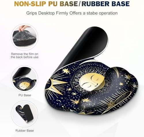 Gaming Mouse Pad, Large Desk Mat, Cute Desk Pad Protector, 4in1 XXL Mousepad + Keyboard Wrist Rest+Mouse Wrist Rest+Coaster Set with Ergonomic Desk Pad for Home Office PC Computer, Stars and Moon