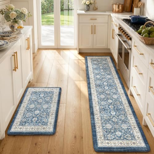 KIMODE Anti Fatigue Mats for Kitchen Floor, Boho Floral Home Kitchen Decor