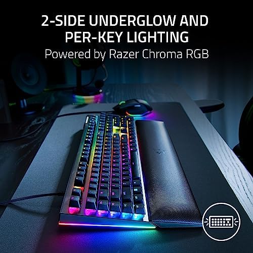 Razer BlackWidow V4 Mechanical Gaming Keyboard: Green Switches Tactile & Clicky - Chroma RGB - 6 Dedicated Macro Keys - Magnetic Wrist Rest- Multi-Function Roller &Media Keys (Renewed)