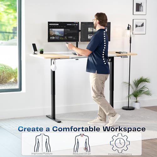 VIVO White/Light Wood 71 x 30 in Standing Desk, DESK-KIT-1B7WC