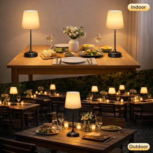 Wowag Cordless Table Lamp Rechargeable,5000mAh Battery Operated Desk Lamp,3 Colors & 7 RGB Stepless Dimmable,Touch Ambient Light for Bedside,Bedroom,Dining Room,Living Room,Black,FlaxenShade