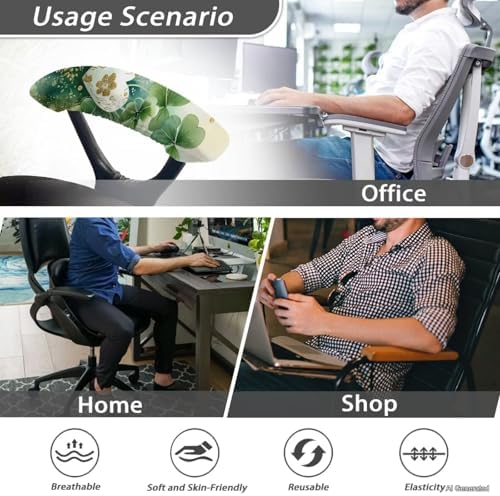 Shamrock Print Office Chair Arm Rest Covers Soft Comfy Stretchy Gaming Chair Armrest Covers with Elastic Edge St.Patrick's Day Decor for Home