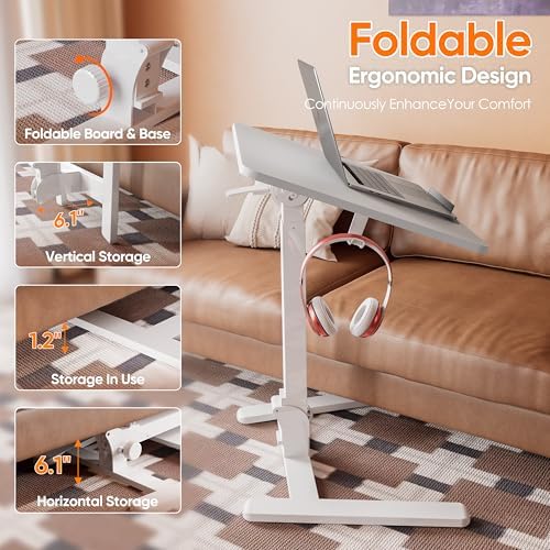 Monomi 25“ Mobile Folding Desk,Pneumatic Sit-Stand Table,No Assembly,White