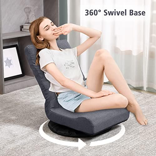 Swivel Floor Chair for Teens，Multipurpose Gaming Chair Rocker for TV, Reading, Playing Video Games Lumbar Support, Adjustable Foldable Backrest,Grey