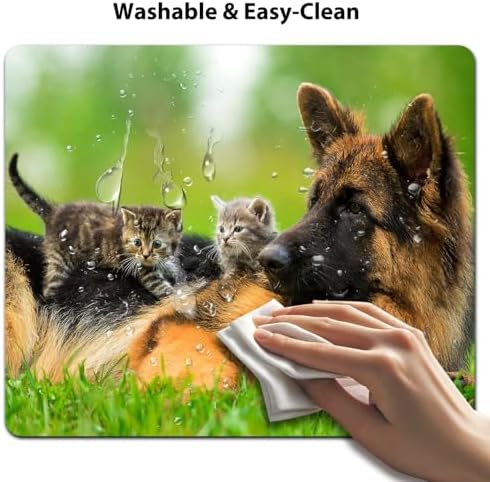 9.5x7.9 Inch Office/Gaming Mouse Pad, German Shepherd and Kittens Lovely Pet Friends, Cute Anti-Slip Mat for Desk Decor