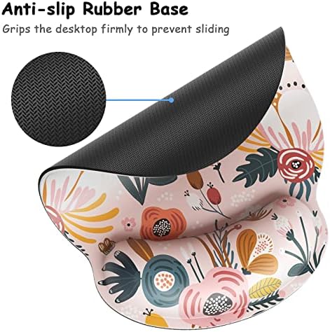 Ergonomic Mouse Pad with Wrist Support, Floral Memory Foam Wrist Rest Mouse Pads, Cute Computer Laptop Office Accessories Decor, Pain Relief Mousepad for Gaming Work Women Girls, Pink Flower