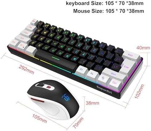 Snpurdiri 2.4G 60% Wireless Gaming Keyboard and Mouse Combo (White-Black)