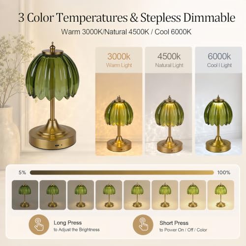 Upgrade Mini Tulip Cordless Table Lamp, Home Décor-Green