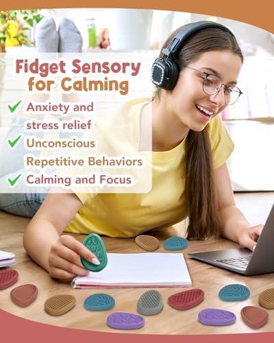 Fidget Toys Adults Sensory Stone: 24 Pack Texture Worry Stone for Calming - Sensory Autism Toys for Stress Relief - Quiet Bulk Fidgets for Classroom Prizes