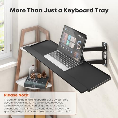 PUTORSEN Wall Mount Keyboard Tray with Adjustable Arm, 7.6"x25.8" Platform