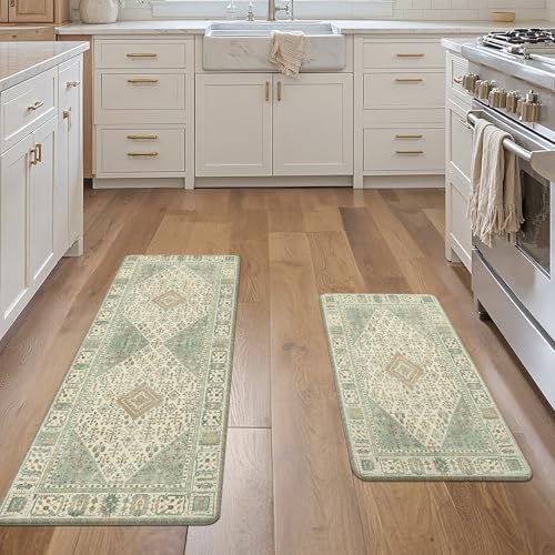GENIMO Anti Fatigue Kitchen Mats for Floor 2PCS, Standing Rugs,MintGreen
