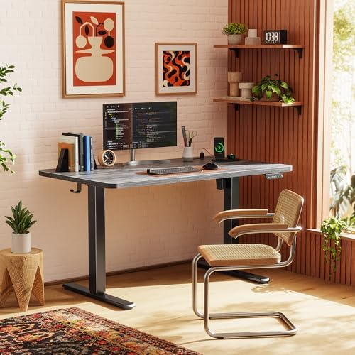 Huuger 47 X 24 Inch Electric Standing Desk with Power Outlets and USB-C Port, Height Adjustable Desk, Sit Stand Desk for Home Office, Computer & Gaming Desk with 3 Presets, Stable Steel Frame, Grey