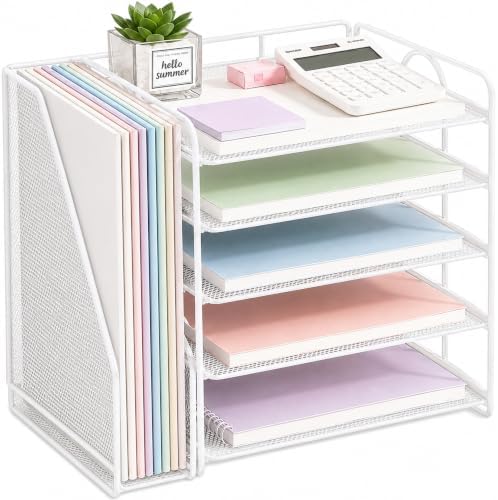 OPNICE Desk Organizer, 5-Tier Paper Organizer Letter Tray, White