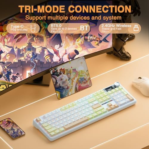 AULA F108 PRO - Wireless Mechanical Keyboard with Screen&Knob,Hot Swappable Gaming Keyboard with 8000mAh Battery,Pre-lubed Switches,RGB Backlit,PBT Keycaps Creamy Sounding Computer Keyboards,104 Keys