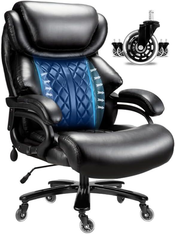 Big and Tall Office Chair 800lbs- High Back Executive Computer Chair for Heavy People with Adjustable Lumbar Support and Quiet Wheels- Large Desk Chair for Home Office (Black)