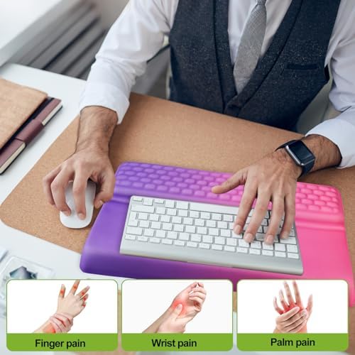 Wrist Rest with Keyboard Stand, Ergonomic Keyboard Riser Holder with Memory Foam Wrist Support Pad, Desk Cushion Easy Typing for Home Office Laptop Computer Gaming, Red-Purple Gradient
