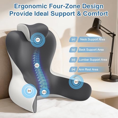 22" XL Reading Pillow Sitting in Bed,Back Support & Armrests(Grey & White)