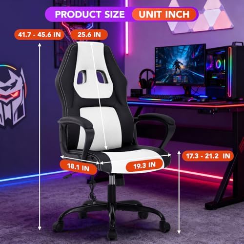 BestOffice Gaming Chair with Massage, Ergonomic Office Desk Chair, Adjustable Lumbar Support & Headrest,Computer Task Chair, 360° Swivel for Adults (White)
