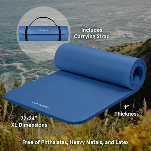 Retrospec Solana Yoga Mat 1" Thick w/Nylon Strap for Men & Women - Non Slip Exercise Mat for Home Yoga, Pilates, Stretching, Floor & Fitness Workouts