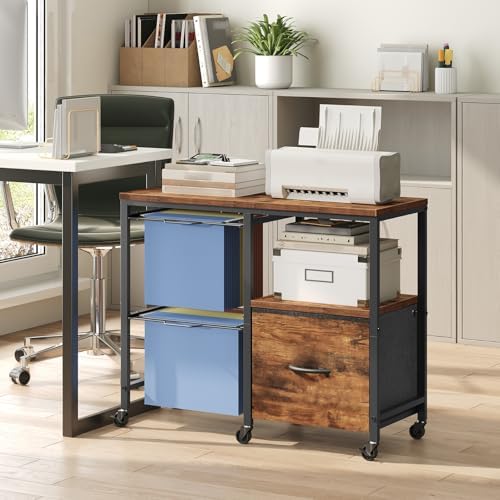 MAHANCRIS Rolling File Cart with Fabric Drawer & Hanging File Holders
