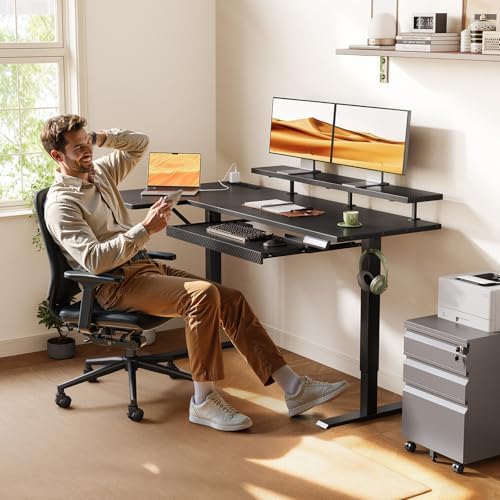 OffiGo 55" Reversible L Shaped Electric Standing Desk, Carbon Fiber Black