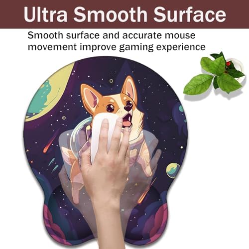 Keyboard Wrist Rest and Mouse Pad Wrist Support with Lace-Shaped Coaster Set, Ergonomic Gel Memory Foam and Anti-Slip Base, Easy Typing and Pain Relief - Space Corgis