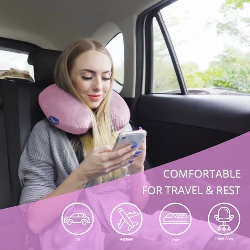 Fabuday Travel Neck Pillow Memory Foam for Airplane Traveling Light Purple
