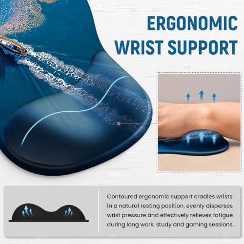 Ergonomic Mouse Pad with Wrist Rest, Gel Wrist Support, Coastal