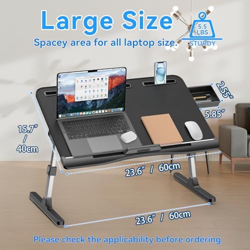HETTHI Bed Laptop Table Adjustable Foldable Laptop Stand 23.60×15.7in Black