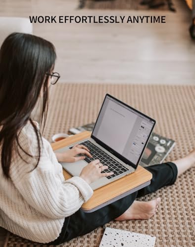 ZEAPTAC Portable Lap Laptop Desk with Pillow Cushion, Fits up to 15.6 inch Laptop, Lap Stand for Bed & Couch & Carpet, Book Tablet/Drawing Board/Computer Laptop Stand - Light Brown Wood