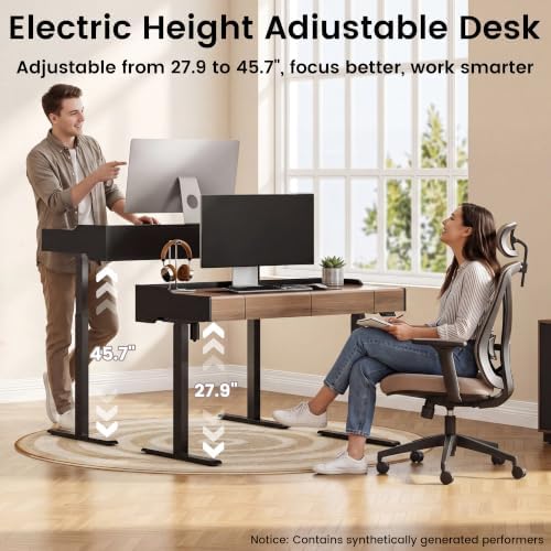 ModernMate Electric Standing Desk with Drawers, Hidden Cable Management