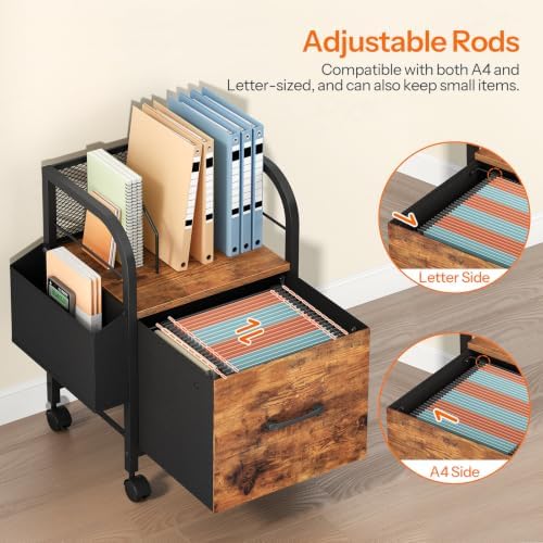 HOOBRO Small File Cabinet Under Desk, Rolling Filing Cart with Drawer