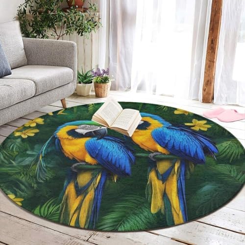 Large Round Area Rug Home Decor Modern Bathroom Rug Kitchen Office Circle Rug for Living Room Sofa Circle Cute Mat Parrots Art, 60inch
